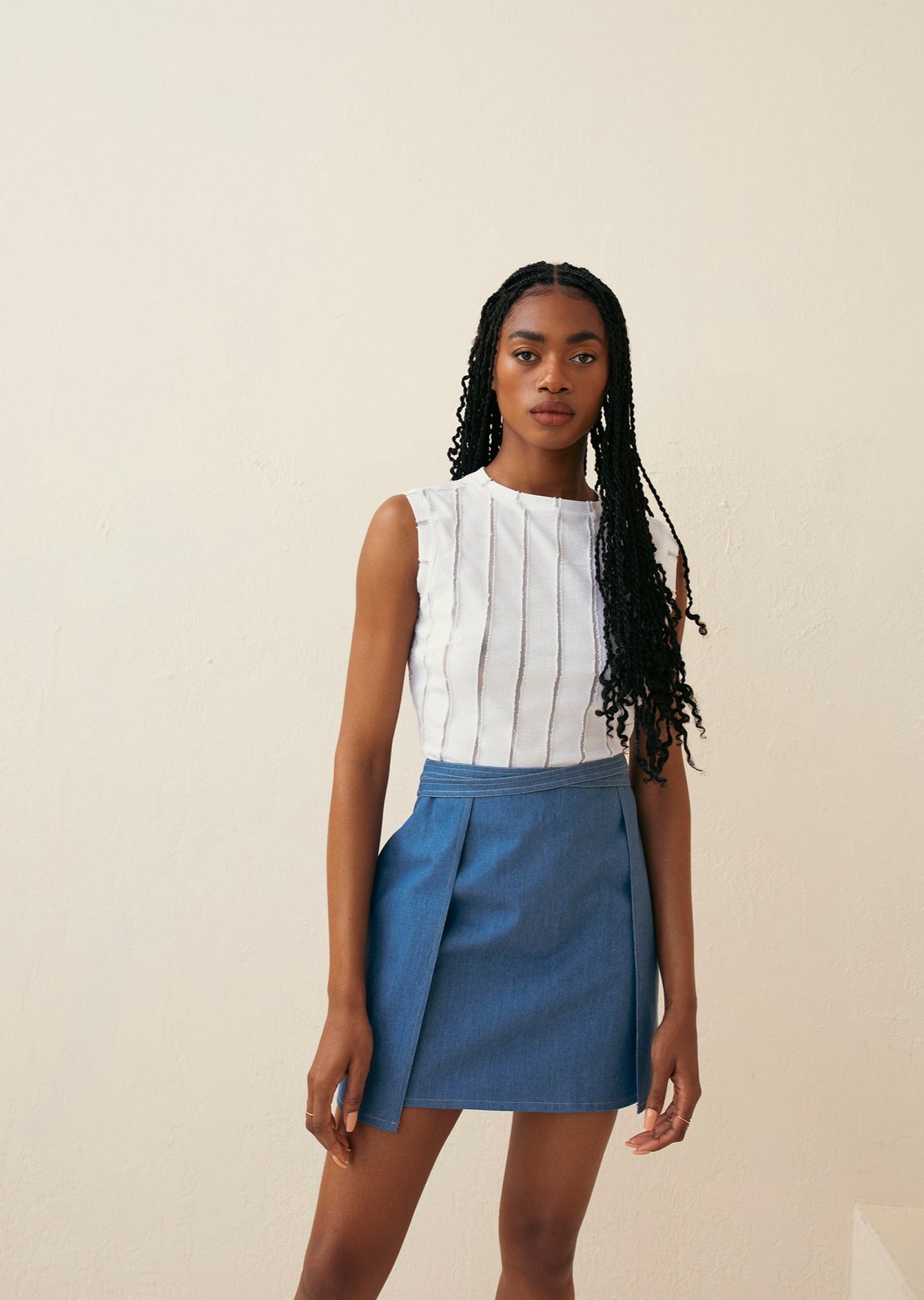 Criss Cross Denim Mini Skirt – Hilary MacMillan
