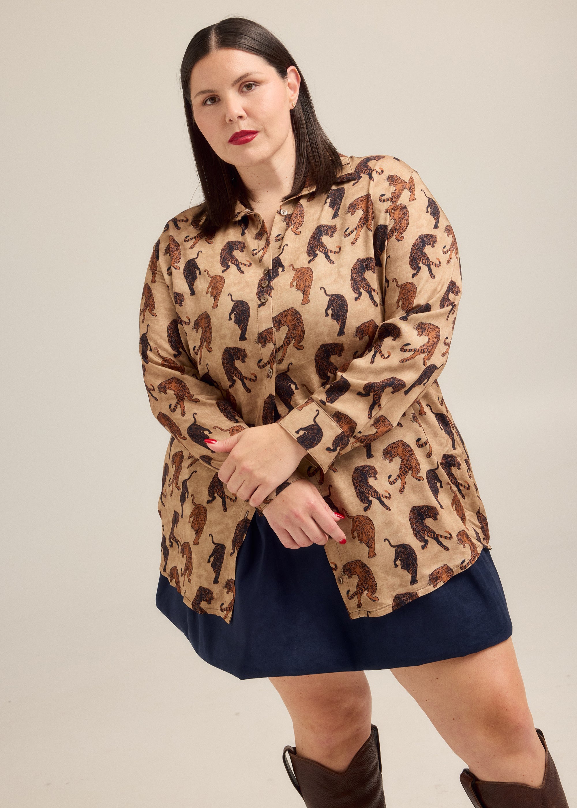 Tiger Print Long Sleeve Blouse