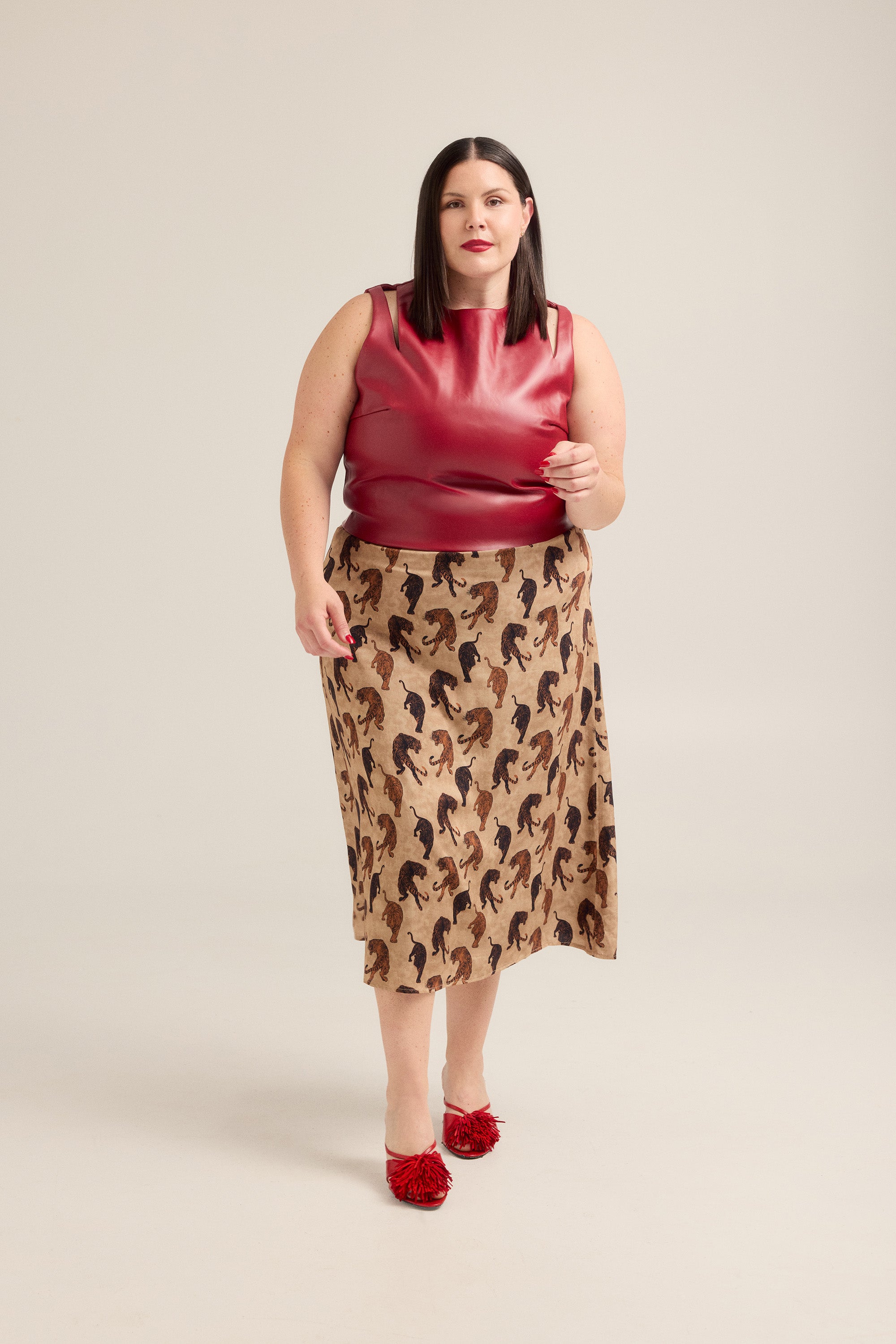 Tiger Print Midi Skirt
