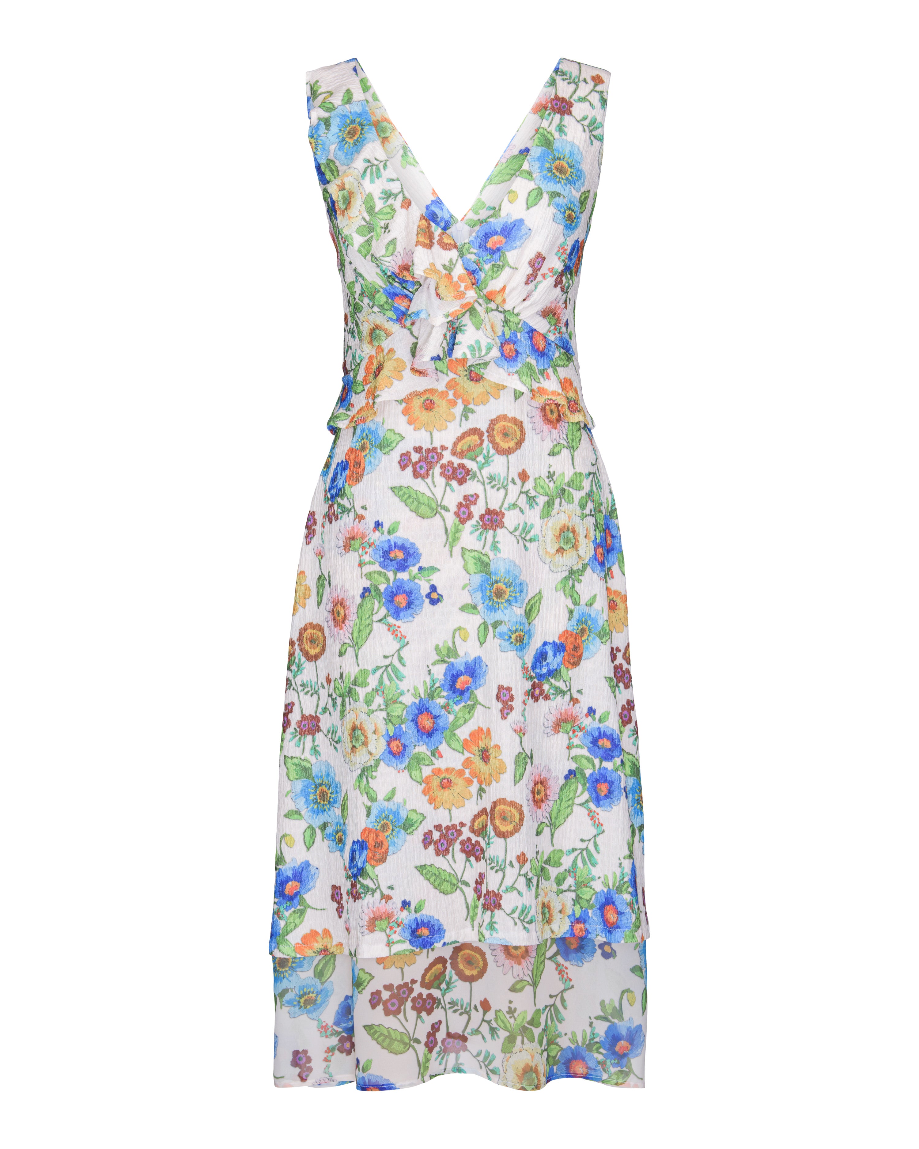 Antique Floral Ruffle Midi Dress