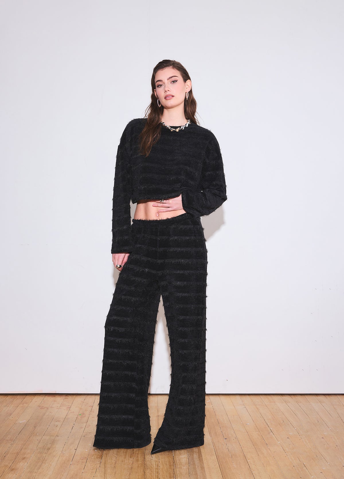 Textured Knit Wide Leg Pants
