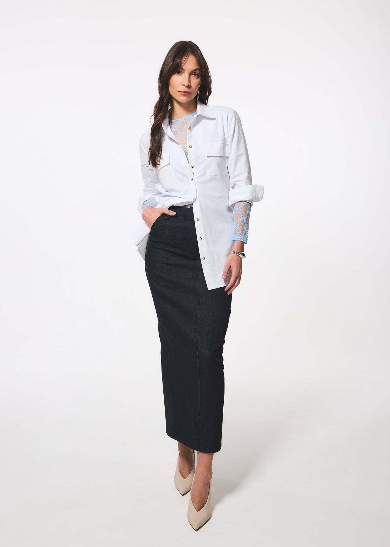 White Cotton Blouse with Ties