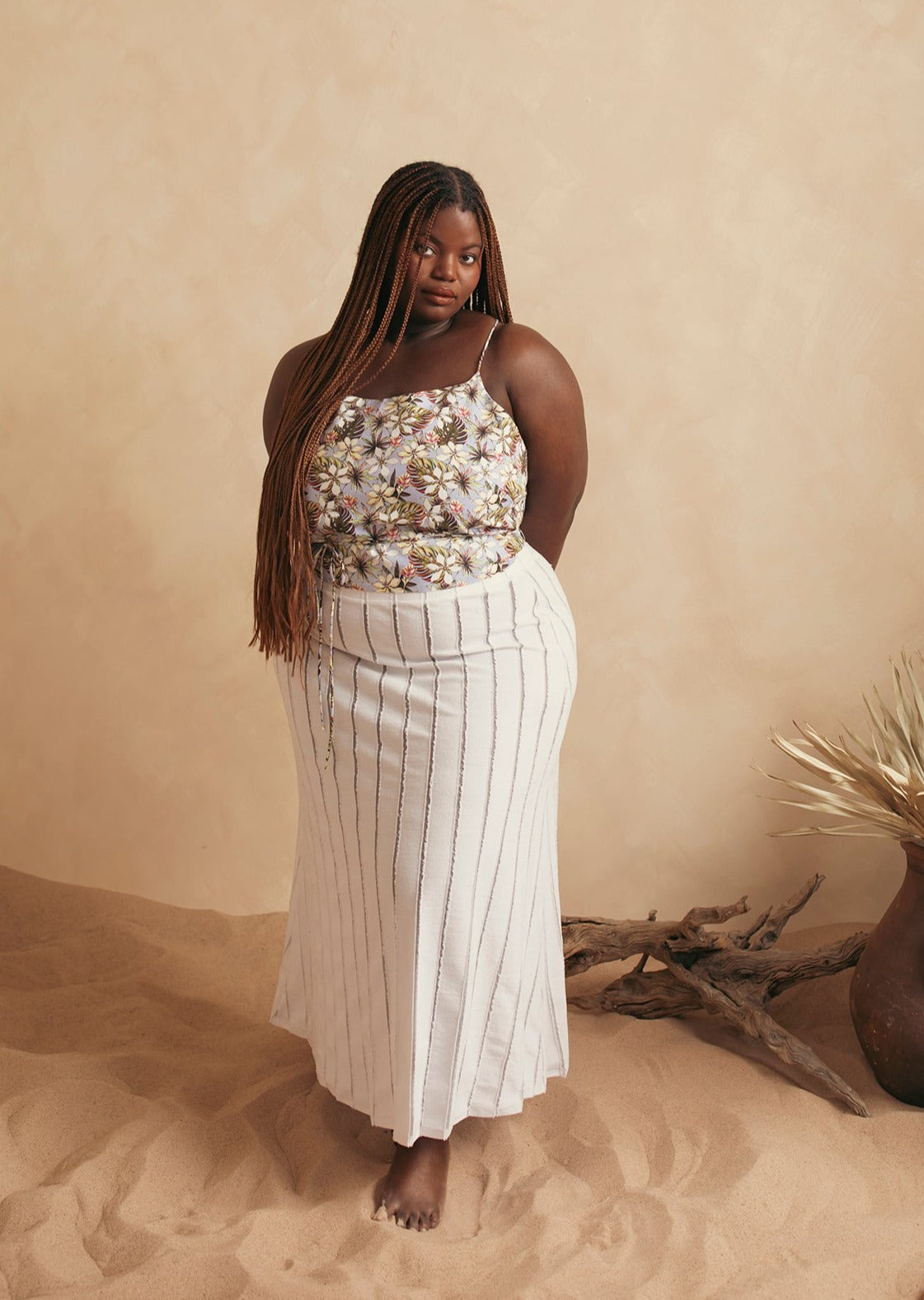 Striped Flounce Midi Skirt