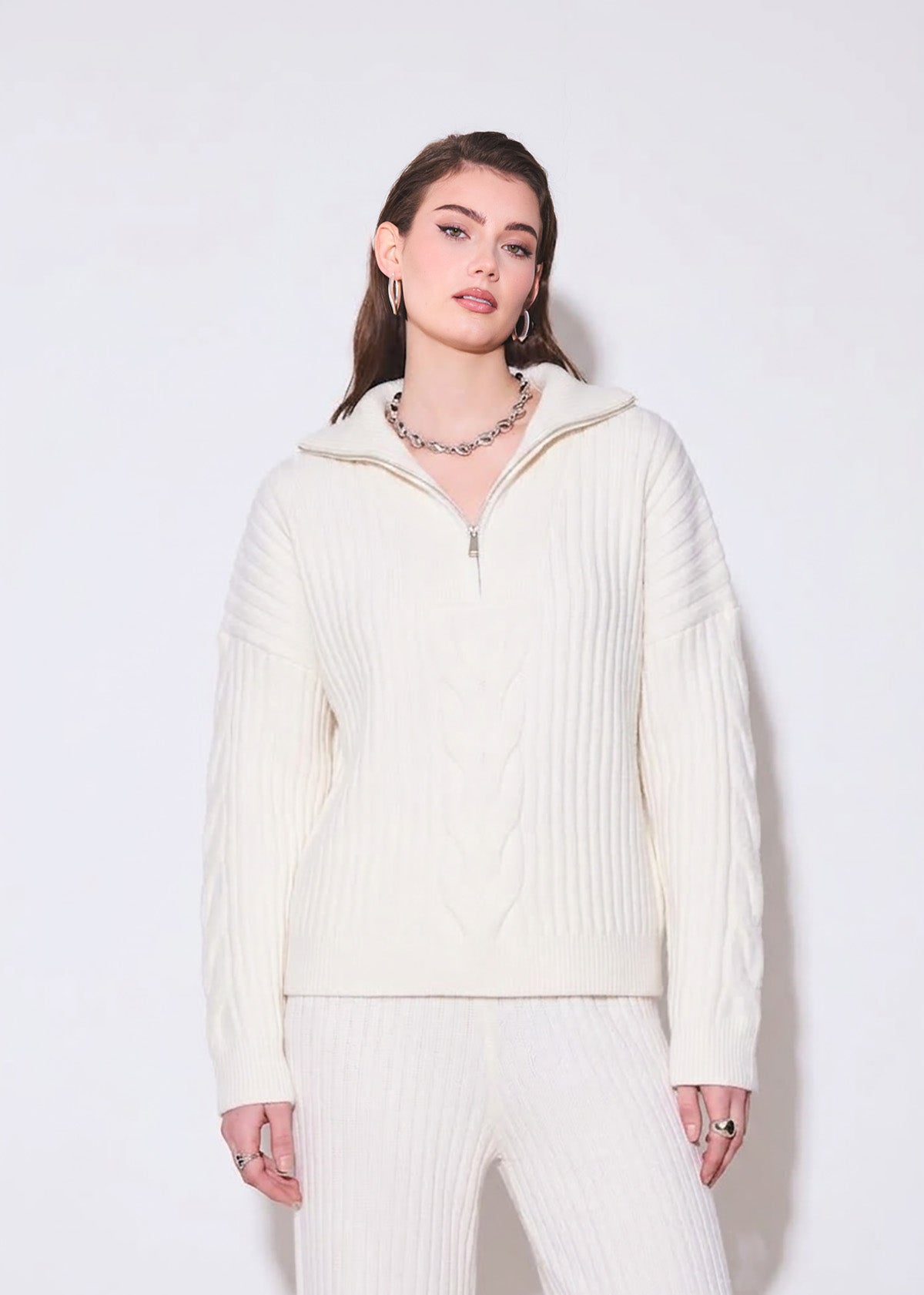 Half Zip Cable Knit Sweater