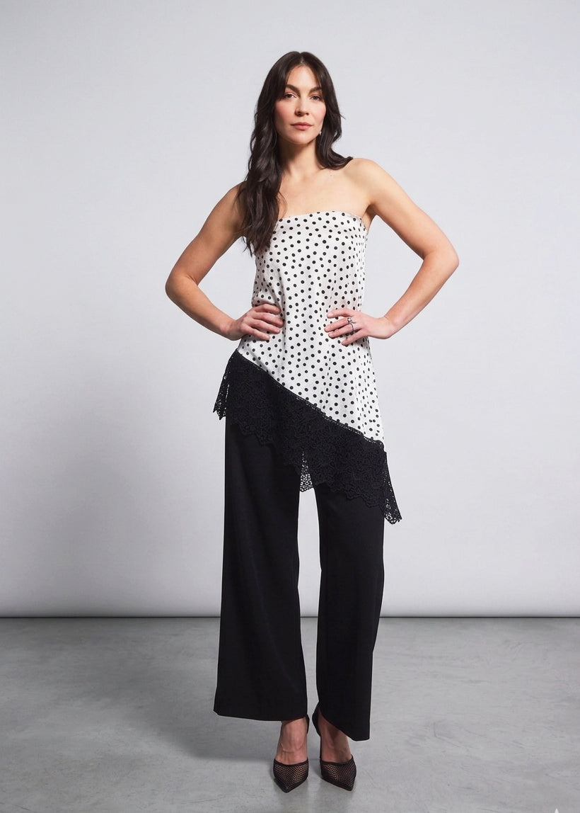 Strapless Printed Lace Detail Top
