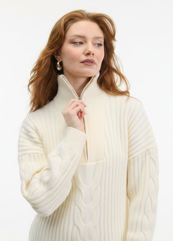 Half Zip Cable Knit Sweater