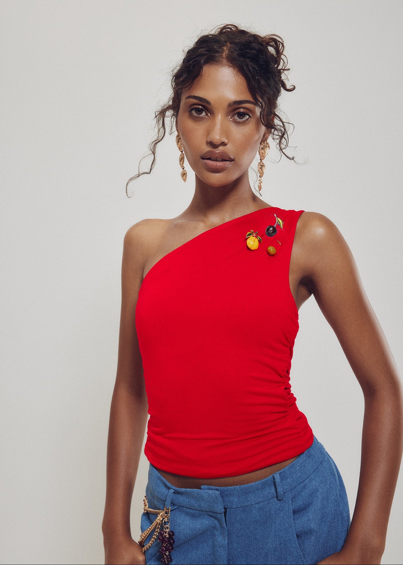 One Shoulder Top with Pins