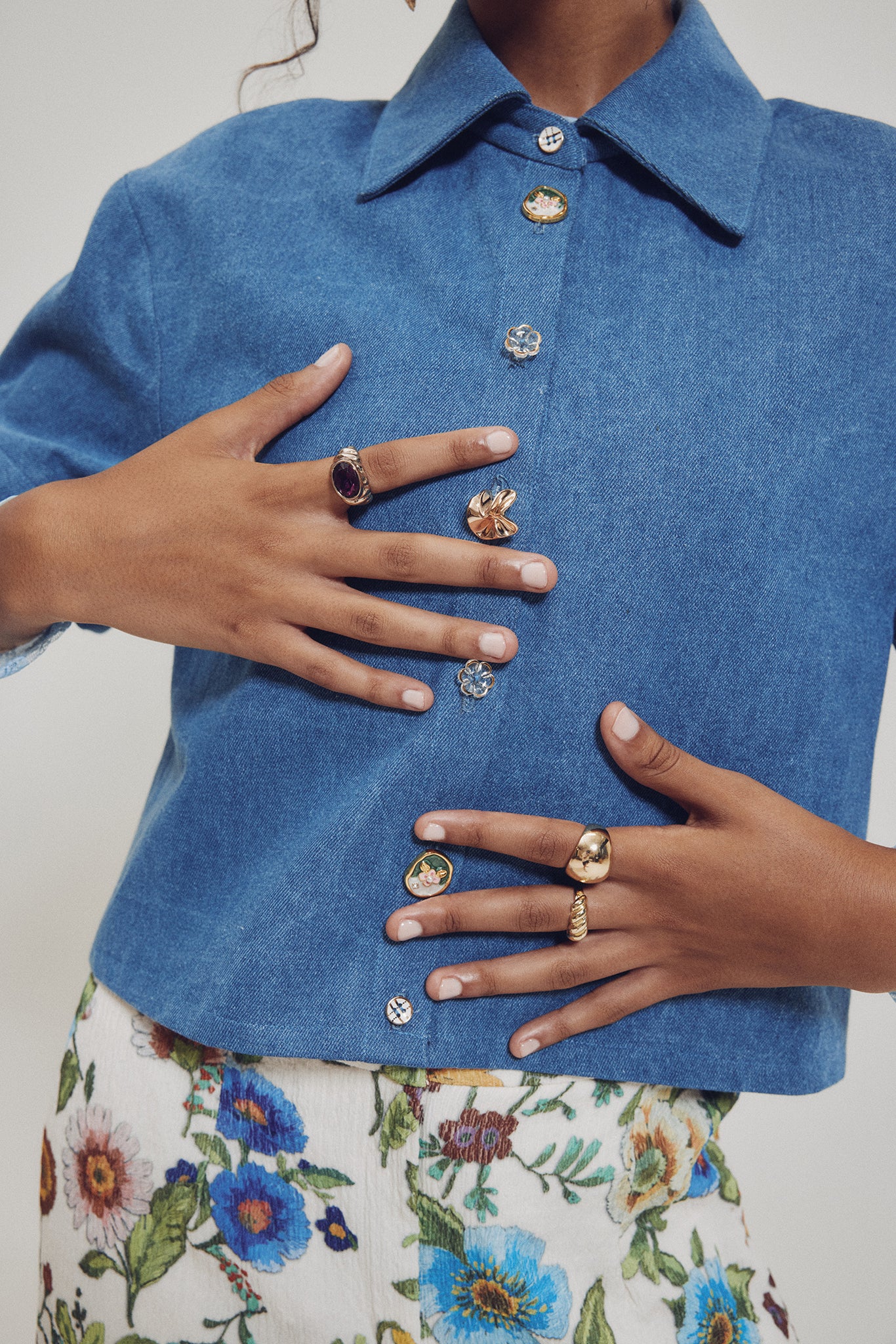 Denim Crop Short Sleeve Blouse