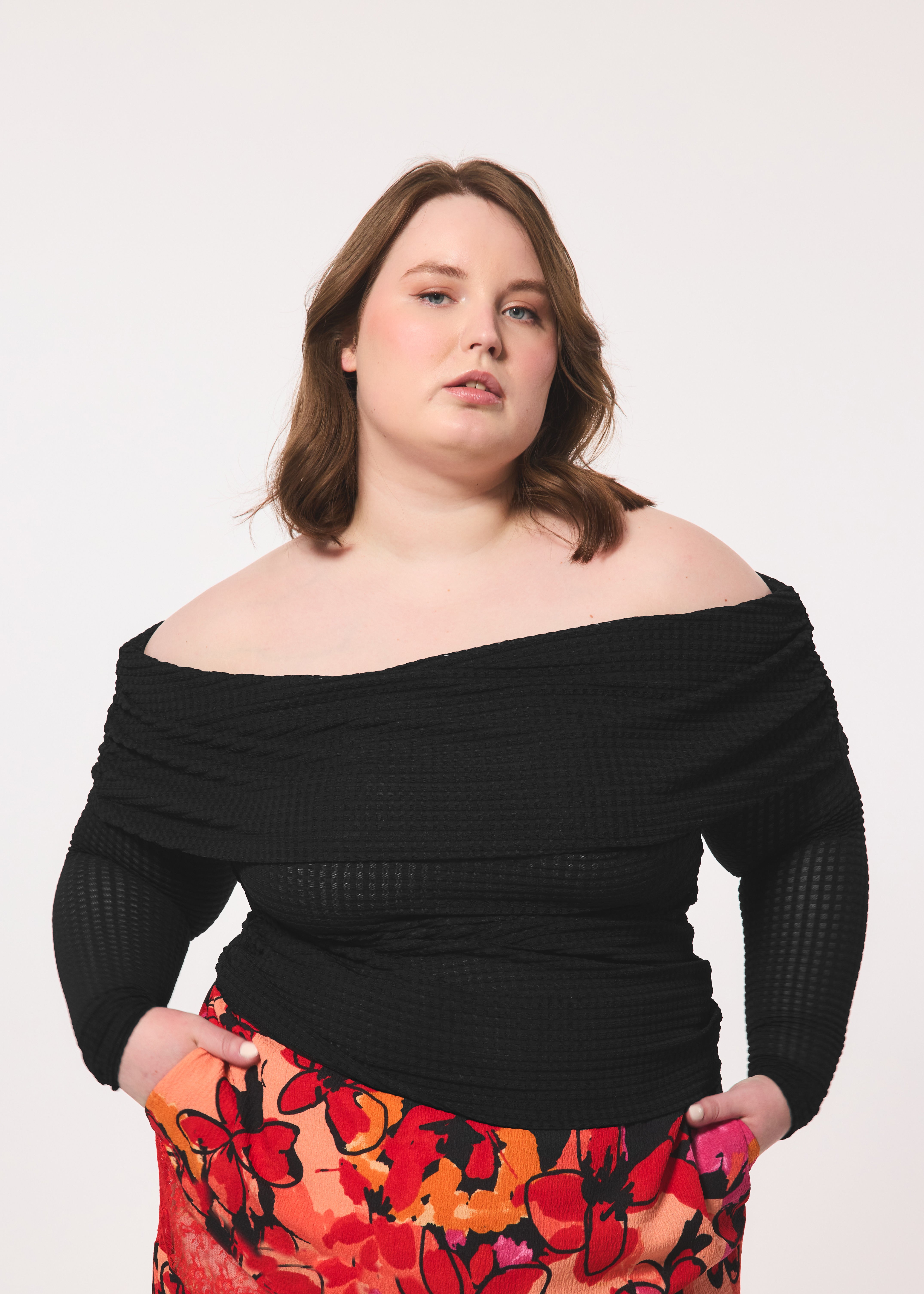 Geometric Knit Off The Shoulder Top