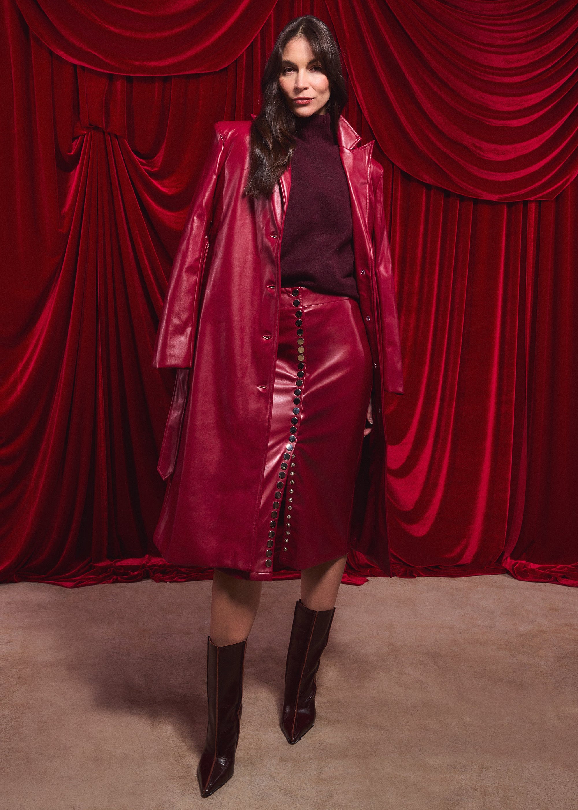 Exaggerated Shoulder 'Leather' Trench