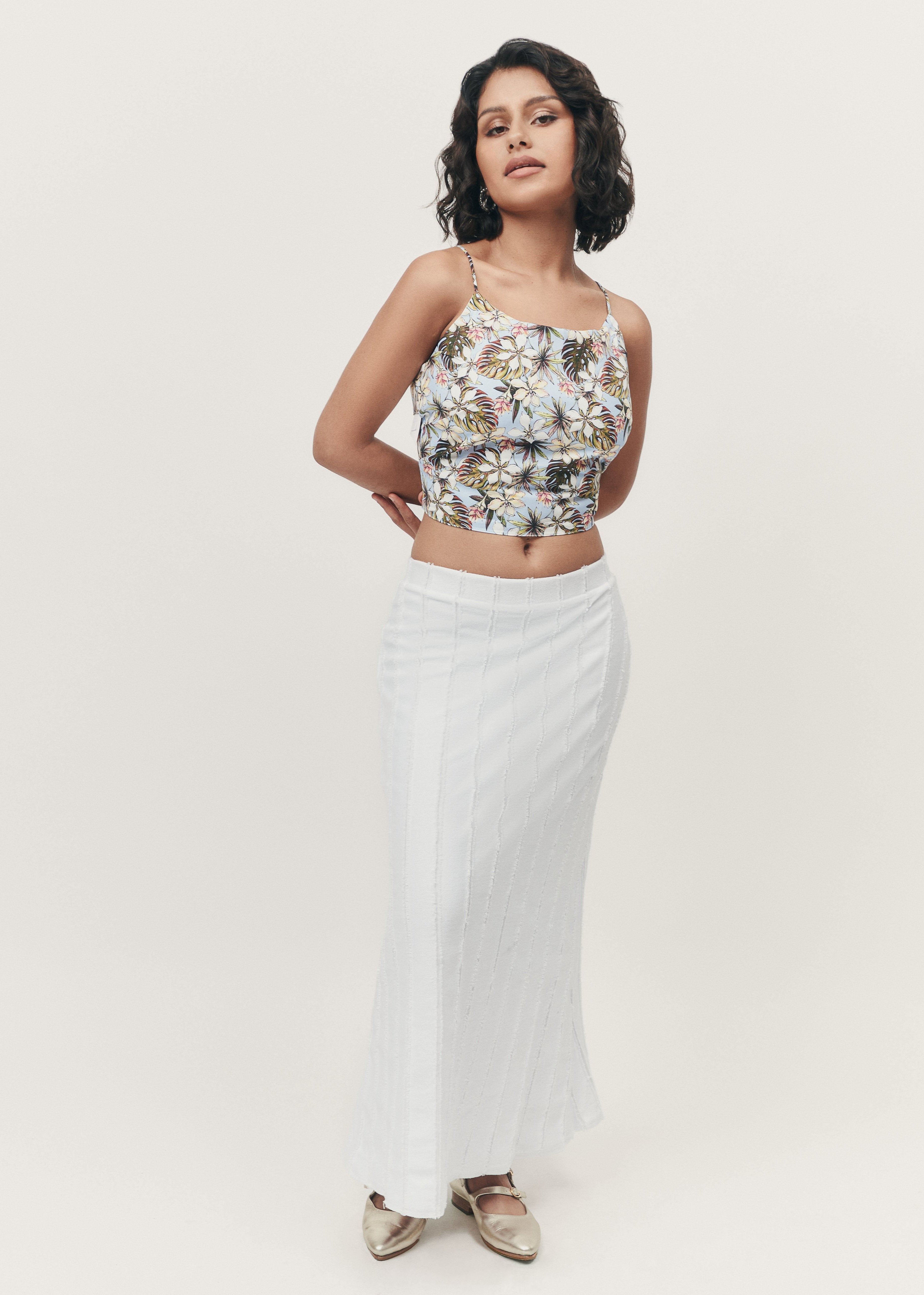 Striped Flounce Midi Skirt