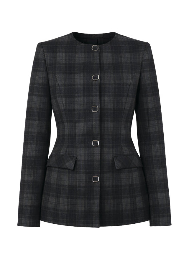 The Arlington Plaid Collarless Blazer