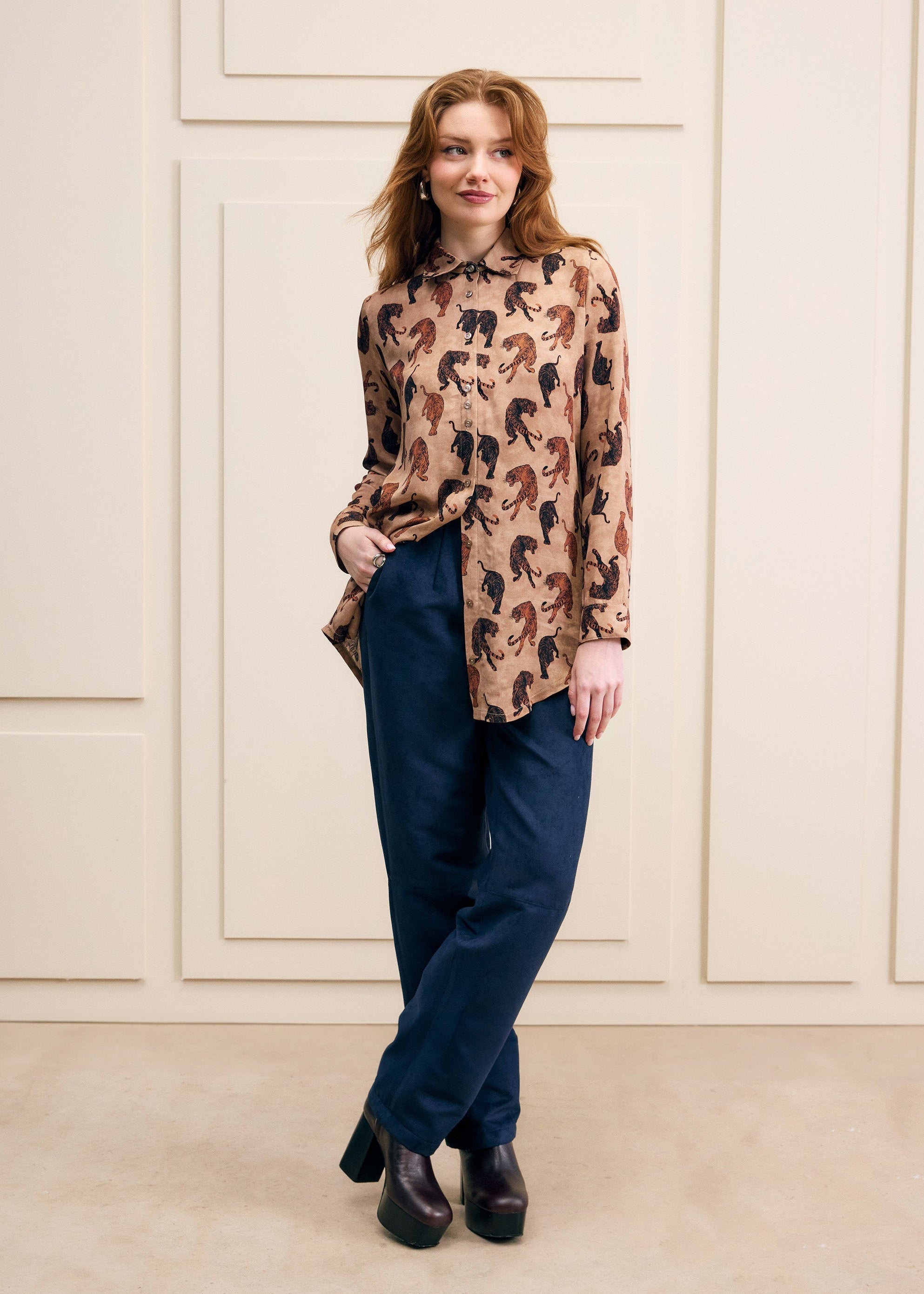 Tiger Print Long Sleeve Blouse